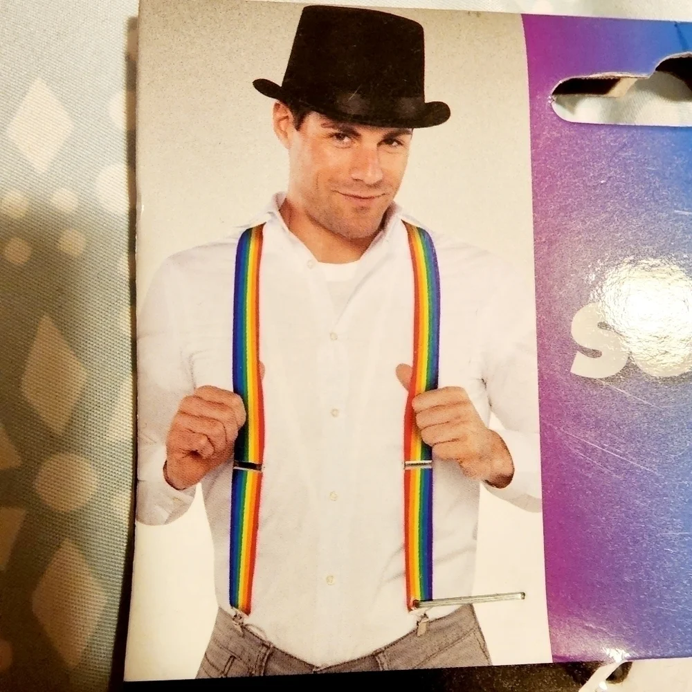 Amscan Elastic Rainbow Stripe Suspenders Unisex Mork & Mindy Child Adult OS New